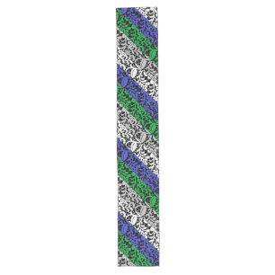 Chemin De Table Long motif plante bleu et vert A07.b noir BG