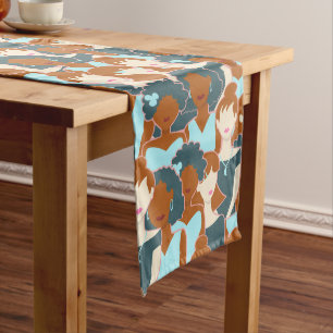 Chemin De Table Long Motif sans couture avec filles noires et blanches