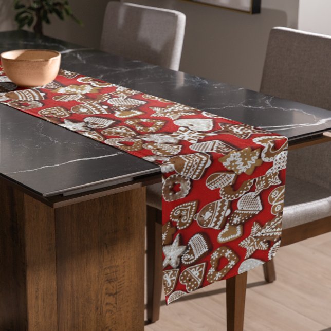 Chemin De Table Long Pain d'épice de Noël Cookies Coureur de table (Christmas Gingerbread Cookies Table Runner)
