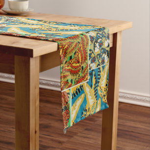 Chemin De Table Long Papillon Art Déco Jaune et Turquoise Vibrants