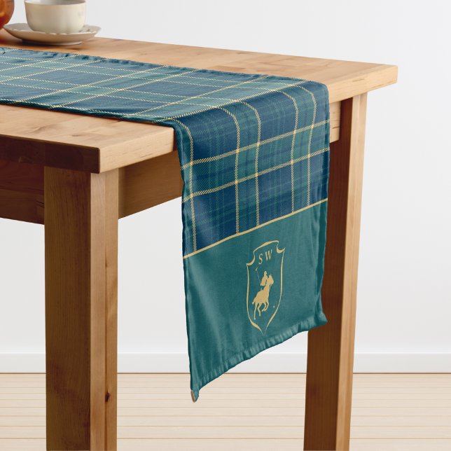 Chemin De Table Long Polo Classique à Tartan Vrai Monogrammé Équestre (Créateur téléchargé)