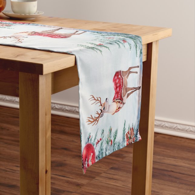 Chemin De Table Long Reindeer Noël Fête de Noël Coureur de table (In Situ)