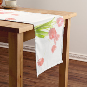 Chemin De Table Long Rétro coureur rose de table de fleur blanche de