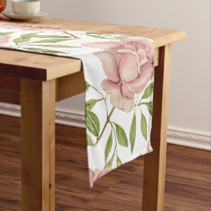 Chemin De Table Long Roses d'aquarelle rose doux