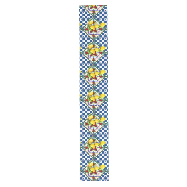 Chemin De Table Long Sicilien, majolica, tuiles, citrons (Devant)