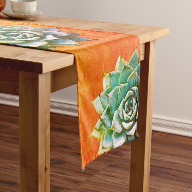 Chemin De Table Long Succulents d'aquarelle sur Terracotta (In Situ)