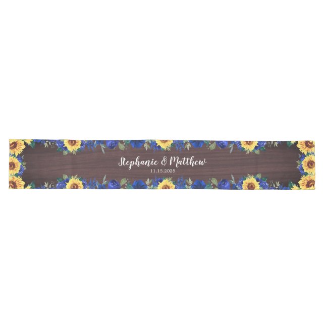 Chemin De Table Long Sunflower Blue Floral Bois Mariage Enregistrer La 