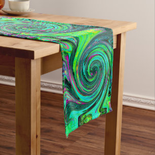 Chemin De Table Long Super Abstrait Retro Green et Magenta Swirl