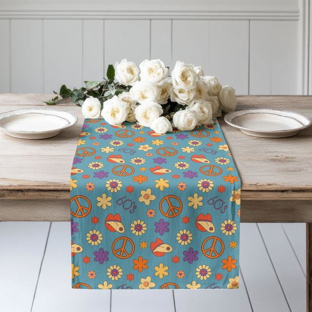 Chemin De Table Long Tapis de table psychédélique ambiance rétro pastel (Psychedelic Table Runner Retro Pastel Mood)