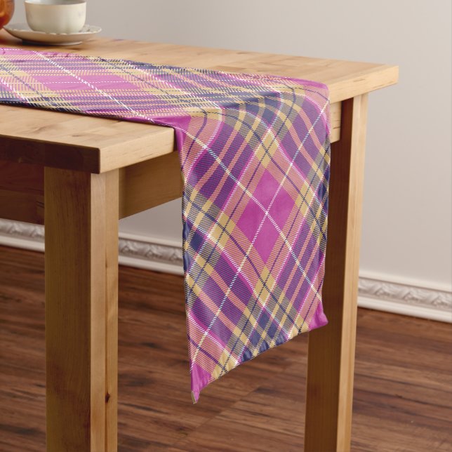 Chemin De Table Long Tartan rose, or et bleu (In Situ)