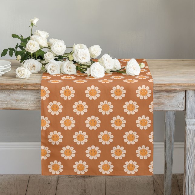 Chemin De Table Long Terracotta Table Runner Groovy Floral 70s Design (Terracotta Table Runner Groovy Floral 70s Design)
