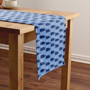 Chemin De Table Long Thème Nautique Baleine Bleue Crachant Océan