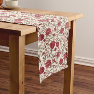 Chemin De Table Long Toile rouge sophistiquée - Design floral élégant