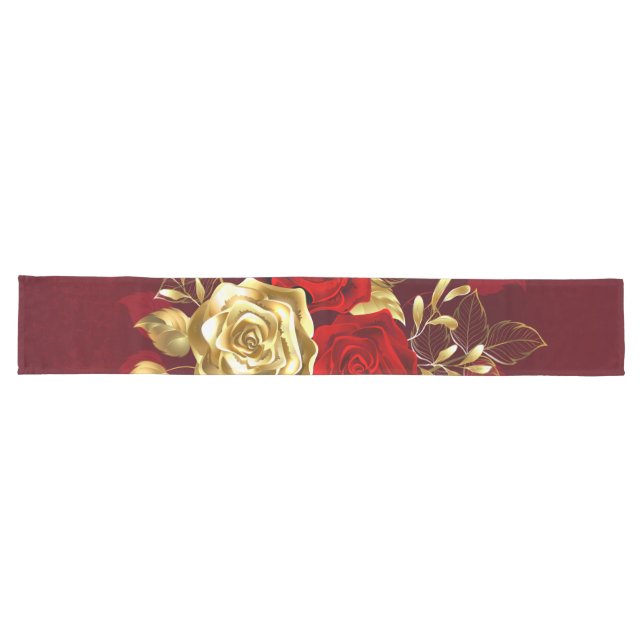 Chemin De Table Long Trois roses en bijoux (Horizontal)