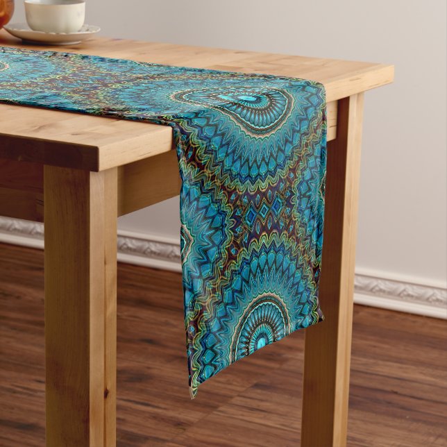 Chemin De Table Long Turquoise Turquoise Vert Mandala Round Star Motif (In Situ)