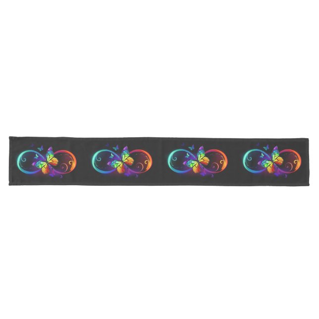Chemin De Table Long Vibrant infinity with rainbow butterfly on black (Horizontal)