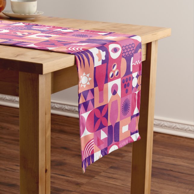 Chemin De Table Long Vin rose violet rétro Bauhaus Motif (In Situ)