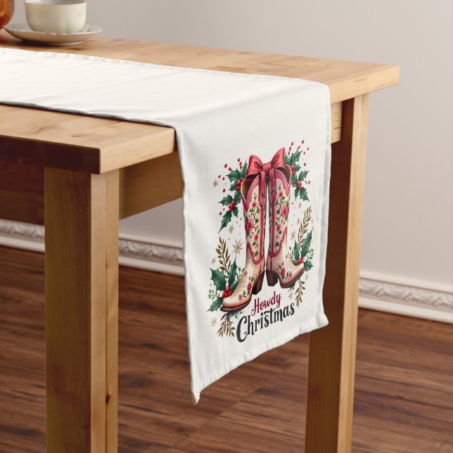 Chemin De Table Long Western Theme Howdy Christmas Cowgirl Boots (In Situ)