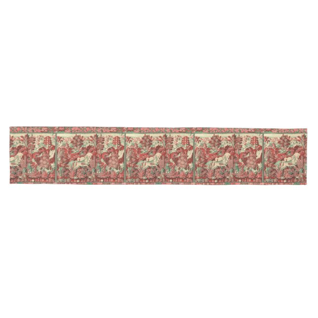 Chemin De Table Moyen ANIMAUX D'IMAGINAIRE, CHEVAUX, BOIS Rouge Vert Flo (Horizontal)