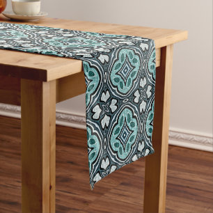 Chemin De Table Moyen Aqua Turquoise Turquoise Bleu Vert Bohème Tribal A