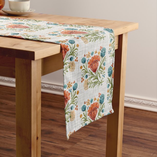 Chemin De Table Moyen Aquarelle Moderne Fleur Motif Earthy Whimsical (In Situ)