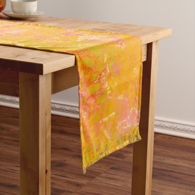 Chemin De Table Moyen Art Abstrait Peinture Orange Jaune Rose Sunny (In Situ)