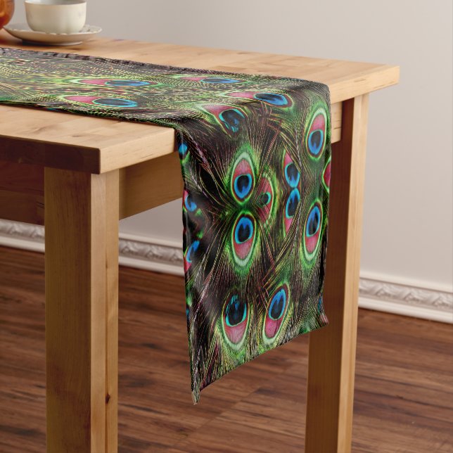 Chemin De Table Moyen art déco vert turquoise turquoise plumes paon (In Situ)