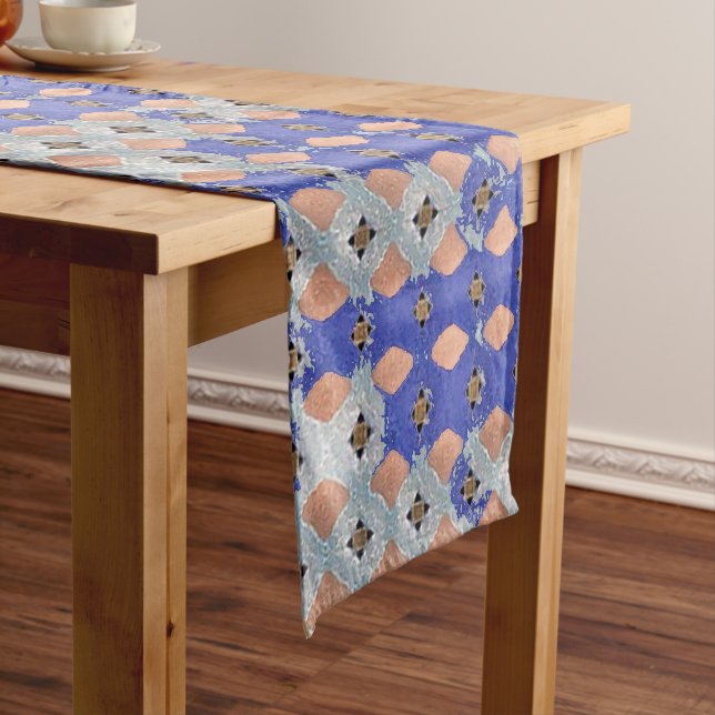 Chemin De Table Moyen Azure Lattice Mosaic Geometric Pattern 1297 (In Situ)
