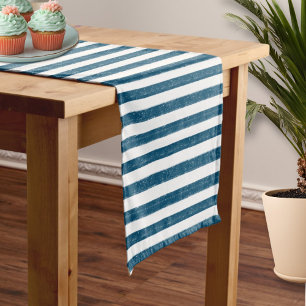Chemin De Table Moyen Bébé à bord Rustic Navy Nautical Stripe Douche