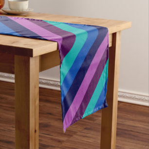 Chemin De Table Moyen Bleu pourpre Turquoise rayures Moyenne Table Runne