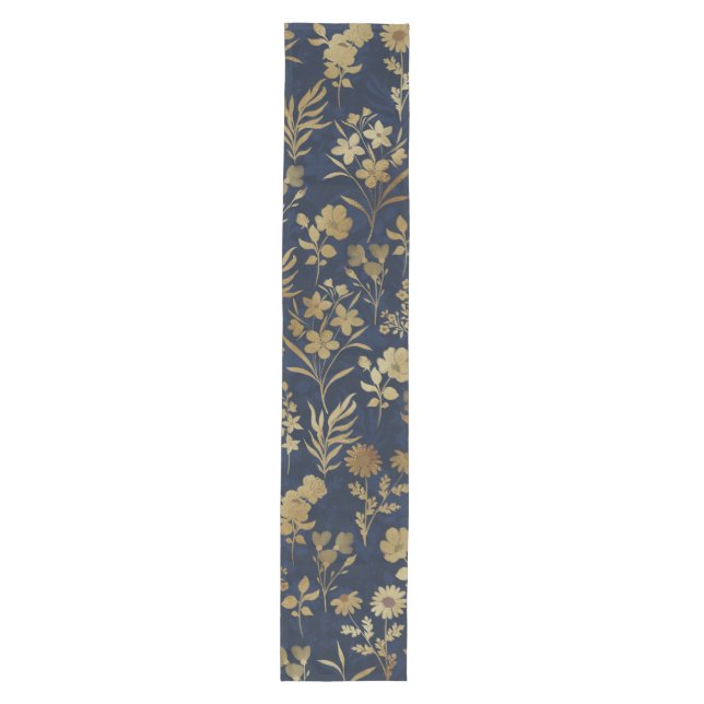 Chemin De Table Moyen Botanical Gold Flowers Blue Pattern (Devant)