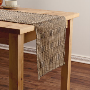 Chemin De Table Moyen Brown Houndstooth Scottish Check Plaid Motif