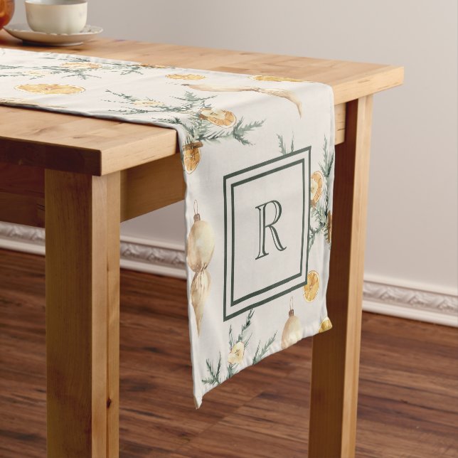 Chemin De Table Moyen Charmant Monogramme d'aquarelle chaude d'hiver (In Situ)