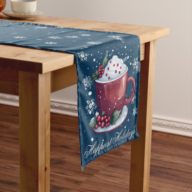 Chemin De Table Moyen Christmas Cup of Hot Chocolate | Blue (In Situ)