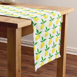 Chemin De Table Moyen Citrons jaunes feuilles vertes fond blanc