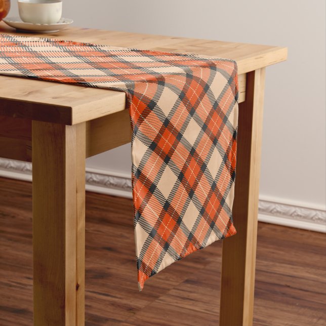 Chemin De Table Moyen Citrouille d'automne classique Orange Brown Tartan (In Situ)