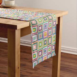 Chemin De Table Moyen Colorful Retro Mid-Century Mid-Mod Crochet Blossom
