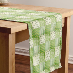 Chemin De Table Moyen Coup d'oeil vintage vert jaune écru patchwork