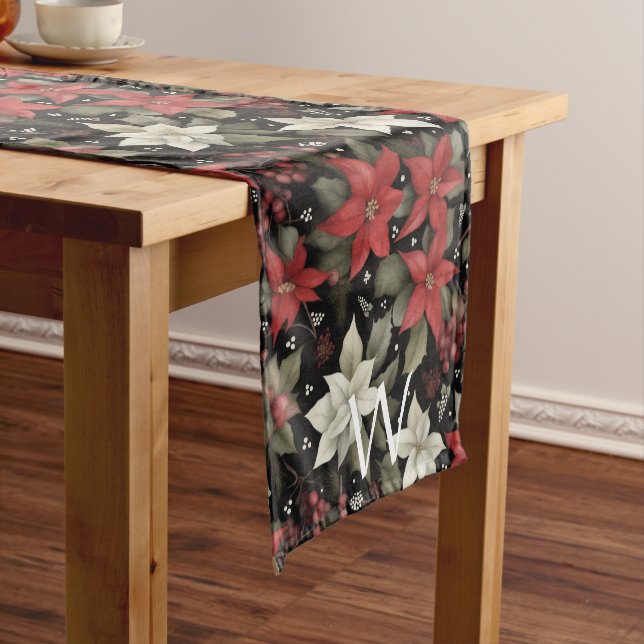 Chemin De Table Moyen Élégant Monogramme Poinsettia Coureur de table d'h (In Situ)