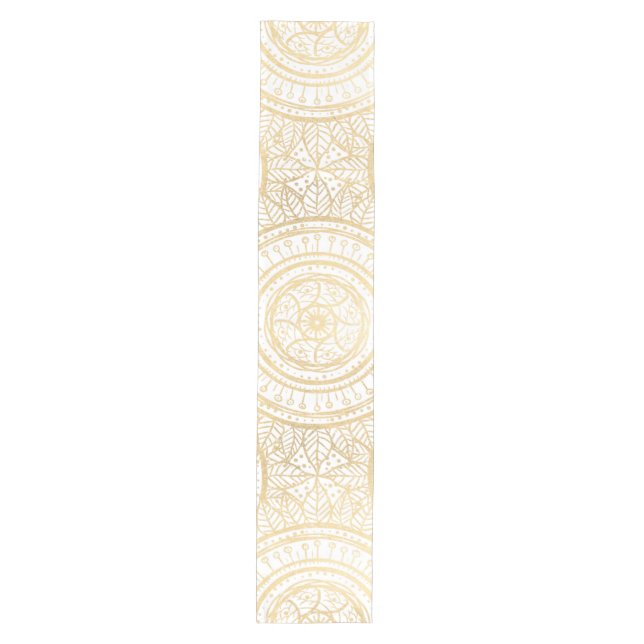 Chemin De Table Moyen Élégant Motif blanc de tournesol Mandala Gold (Devant)