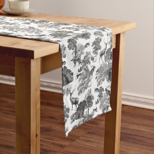Chemin De Table Moyen Elégant Vintage noir blanc toile Motif cerf