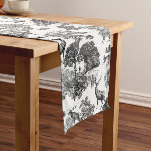 Chemin De Table Moyen Elégant Vintage noir blanc toile Motif cerf