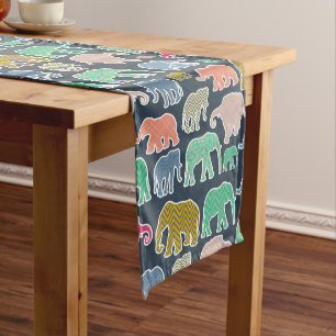 Chemin De Table Moyen Eléphants Colorés, Motif Des Eléphants, Zigzag