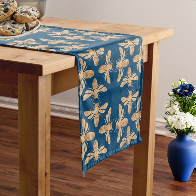 Chemin De Table Moyen Fête de mariage Indigo & Honeycomb Golden Bee (Créateur téléchargé)
