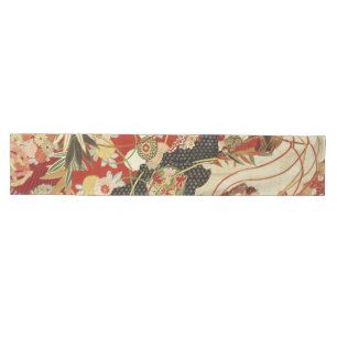 Chemin De Table Moyen FLEURS JAPONAISES ANCIENNES Rouge Vert Noir Floral