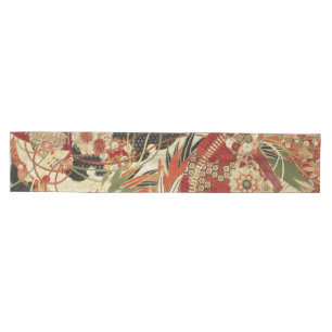 Chemin De Table Moyen FLEURS JAPONAISES ANCIENNES Rouge Vert Noir Floral