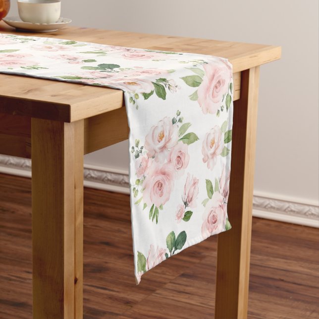 Chemin De Table Moyen Fleurs roses, Roses roses, Fleurs Aquarelles (In Situ)