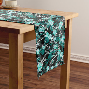 Chemin De Table Moyen Flore Rose à la mode noir turquoise et blanc