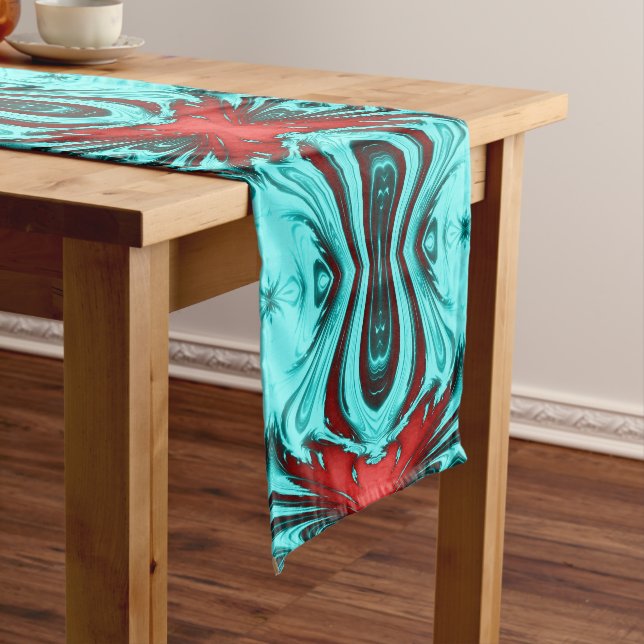 Chemin De Table Moyen Fractale de Rouge-Turquoise (In Situ)