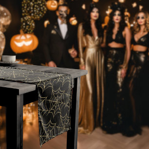 Chemin De Table Moyen Glam Parties scintillant noir et or Halloween Spid